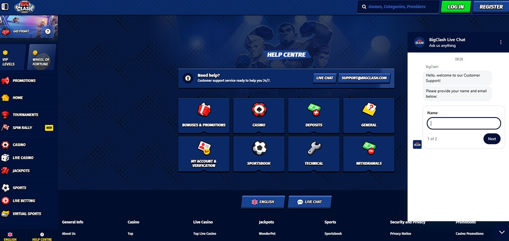 BigClash Casino Contact Us